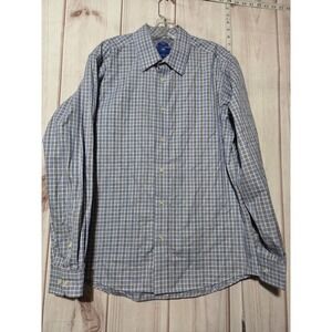 EGARA‎ Mens Blue Gray Plaid Non Iron Slim Fit Long Sleeve Dress Shirt Size L